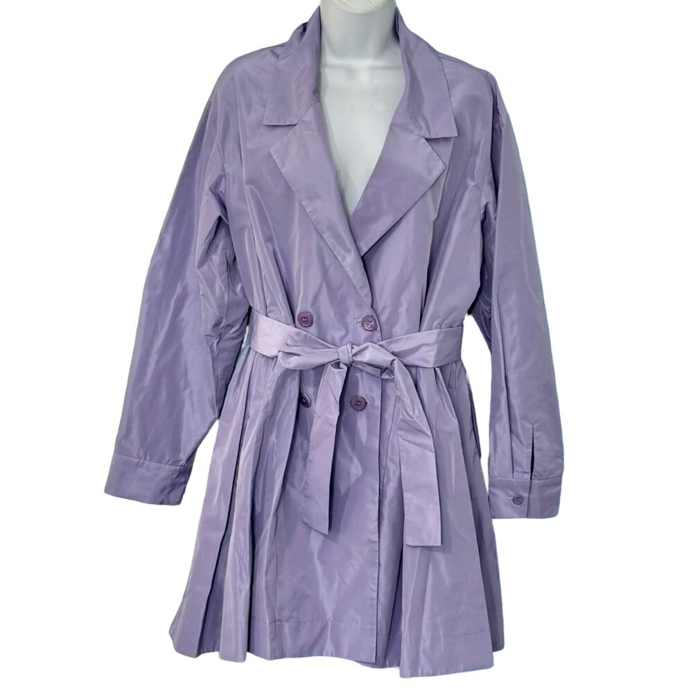 STAUD Rina Trench Coat Lilac Lavender Purple Tie Belt Mini Dress Size M NEW Tags - Picture 3 of 14